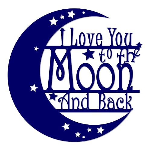 I Love You To Moon and Back Sign Art | I Love you Quotes Home Accent Home Decor | Idea Metal Wall Art | Indoor Outdoor Made in USA – 3 Sizes / 13 Colors – 14″ – Navy