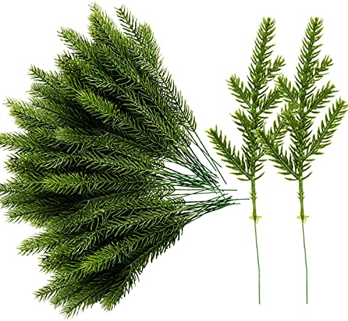 PURPLE STAR 1N 120PCS Artificial Pine Needles Branches Garland-6.7 x 2.0 Inch Green Plants Pine Needles-Fake Greenery Pine Picks for Christmas Wedding Party Home Garden Fireplace Décor