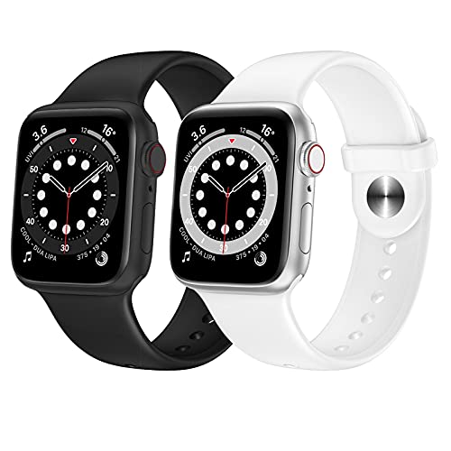 OUHENG 2 Pack Sport Band Compatible with Apple Watch Band 41mm 40mm 38mm, Soft Silicone Band Strap for iWatch Series 8/7/6/5/4/3/2/1/SE2/SE (Black/White, 41mm 40mm 38mm)