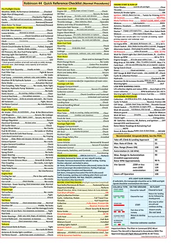 Robinson 44 Helicopter Quick Reference Checklist