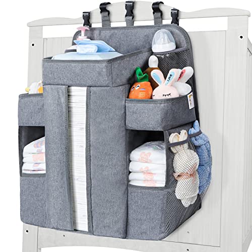 Maliton XL Hanging Diaper Caddy Organizer for Changing Table, Crib Diaper Organizer for Baby Stuff, Pack n Play Nursery Organizer, Baby Accessories for Newborn, Baby Shower Gifts(Grey)