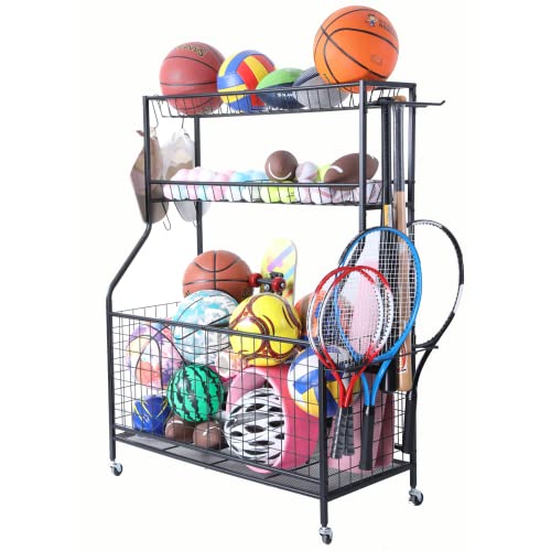 Lhysn Garage Sports Equipment Organizer,Ball Organizer for Garage with Baskets and Hooks, Ball Holder Garage,Garage Ball Storage,Toy Storage Rack