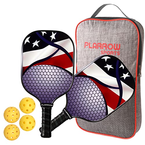 Plarrow Sports Pickleball Paddles Set of 2 – Textured Carbon Fiber Surface Technology for Maximum Spin and Control Pickleball Set, Meets USAPA Standards, PP Core, Non-Slip Grip w/ 4 Balls & Carry Bag