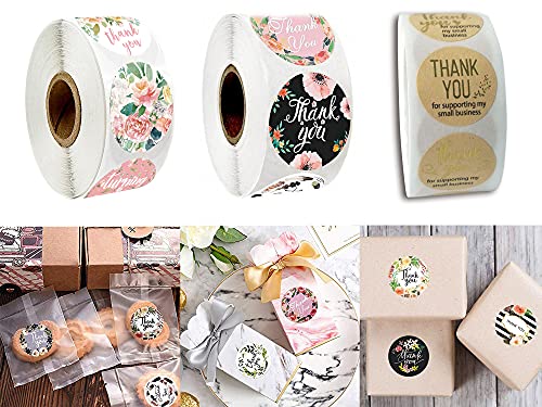 GUAGLL 3 Rolls Thank You Baking Sticker Cute Printing Sticker Label 1 Inch 500Pcs/Roll for Envelope Gift