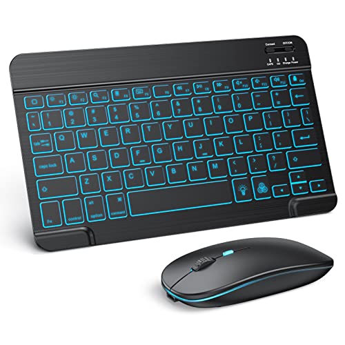 TECURS Bluetooth Keyboard and Mouse Combo for iPad – Rechargeable Wireless Keyboard & Mouse with 7-Color Backlit Compatible with iPad 9th/8th Gen, iPad Pro/Air/Mini, iPhone14/13/12 Pro, Black