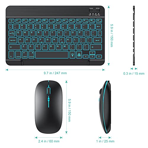 TECURS Bluetooth Keyboard and Mouse Combo for iPad – Rechargeable Wireless Keyboard & Mouse with 7-Color Backlit Compatible with iPad 9th/8th Gen, iPad Pro/Air/Mini, iPhone14/13/12 Pro, Black | The Storepaperoomates Retail Market - Fast Affordable Shopping