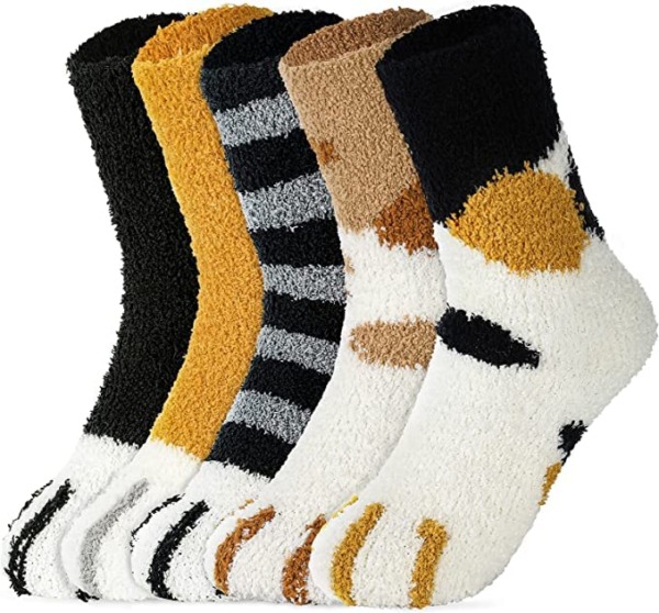 5 Pairs Fuzzy Socks for Women – Warm Cat Socks Fluffy Socks Soft Cat Paw Socks Cozy Socks Winter Plush Slipper Socks Cat Socks Women