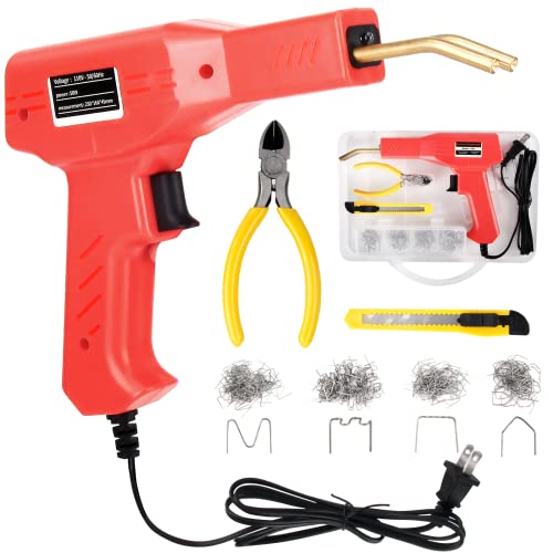 Plastic Welder Machine for Car Bumper Repair, Plastic Welder Machine, 50W Handheld Hot Stapler Gun, Plastic Repair Kit, Bumper Crack Repair Kit with Plier Include 4 Types Hot Wave Flat Staples (Red)