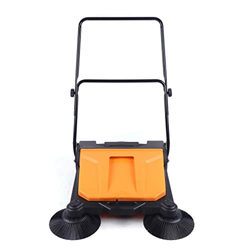 DNYSYSJ Manual Push Sweeper, 26″ Walk-Behind Floor Sweeper, Twin Push Sweeper with 15L Waste Container for Indoor/Outdoor