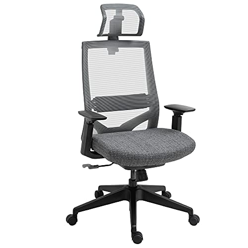 Vinsetto Mesh Fabric Home Office Task Chair with High Back, Adjustable Seat, Recline, Headrest and Lumbar Support, Grey