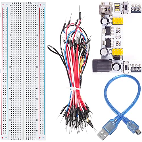 DKARDU DC 5V/3.3V 2 Channel Breadboard Power Module Mini USB Interface+ MB-102 Breadboard+Solderless Flexible Breadboard Jumper Wires Cable with Mini USB Cable for Arduino