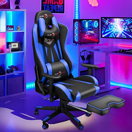 iooHug Gaming Chair with Footrest, Gaming Chairs for Adults, Big and Tall Gaming Chair, Video Game Chairs with Breathable Synthetic Leather, High Back PC Office Chair for Adults and Teens, Blue
