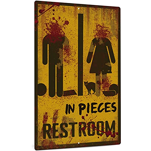 Putuo Decor Halloween Sign, Horror Bathroom Decoration, Bloody Themed Parties Haunted House Decor, 12×8 Inches Aluminum Metal Wall Sign