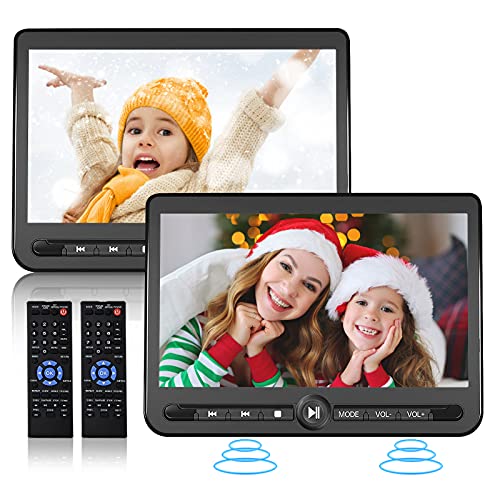 10.5″ Dual Portable DVD Player, Arafuna Rechargable Car DVD Player Dual Screen Play A Same or Two Different Movies, Headrest DVD Player for Car with 5-Hour Battery, Support USB/SD, Last Memory