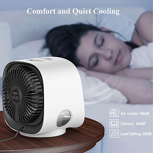 Portable Air Conditioner, Evaporative Personal Air Cooler Desk Fan, Mini AC with 3 Speeds, LED Light, Small Humidifier Fan for Home Office Bedroom Travel (White) | The Storepaperoomates Retail Market - Fast Affordable Shopping