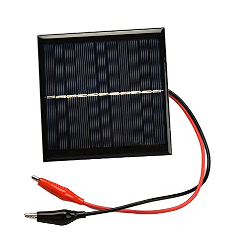 Heyiarbeit 1 Pcs 5.5V 1W Small Polysilicon Epoxy Resin DIY Solar Panel Module 95mm x 95mm/3.74″ x 3.74″ with Alligator Clip for Outdoor Travel