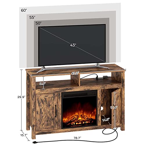 Rolanstar Fireplace TV Stand 47” with Led Lights and Power Outlets, Media Entertainment Center Console Table with Open Storage Shelves & Cabinets, Rustic Brown | The Storepaperoomates Retail Market - Fast Affordable Shopping