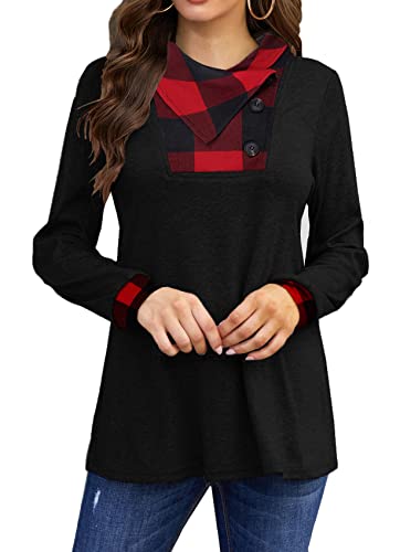 Bluetime Tunics for Women to Wear with Leggings Loose Long Pullover Sweatshirts Plaid Red M