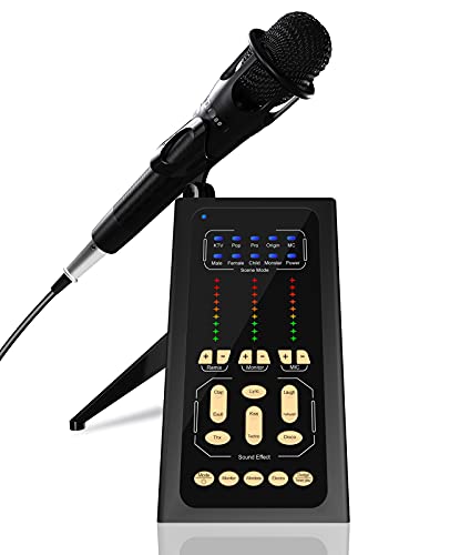 Podcast Equipment Bundle, Studio Condenser Microphone & USB Live Sound Card with Audio DJ Mixer Voice Changer Audio Interface Sound Board for Computer PC Streaming Gaming Singing Chatting Recording