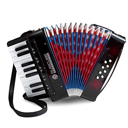 MUSICUBE Accordion Instrument for Kids 17 Keys 8 Bass Accordion with Straps for Beginners Adults Student Educational Musical Instrument Toy for Boys Girls Aged 3+ Gift Choice (BLACK)