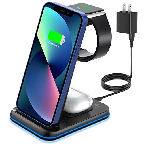 ZUBARR Foldable Wireless Charger for Multiple Devices 3 in 1 Wireless Charging Station for Travel, Compatible with iPhone14 13 12 11/Pro/XR, Apple Watch Charger for7/6/5/4/3/2, Airpods Wireless/Pro