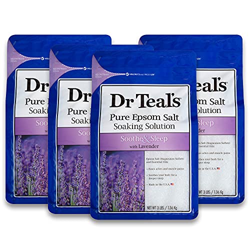 Dr Teal’s Pure Epsom Salt, Soothe & Sleep with Lavender, 3 lb (Pack of 4)