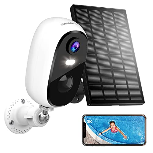 ZUMIMALL Security Cameras Wireless Outdoor, 2K WiFi Solar Outdoor Security Cameras with Night Vision,2 Way Talk & PIR Detection,Spotlight&Siren Battery Powered Surveillance Camera,Waterproof,Cloud/SD