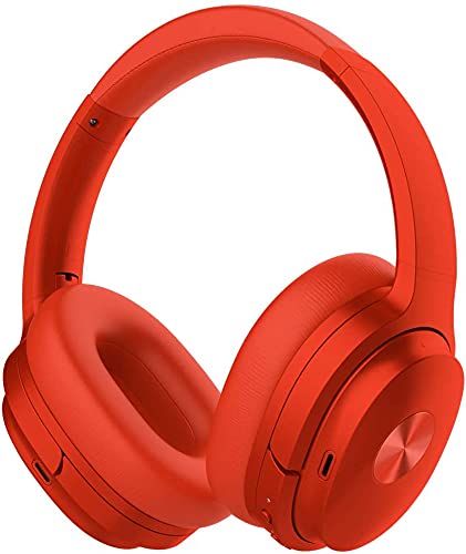 SE7 Dual Feedback Active Noise Cancelling Headphones Bluetooth Headphones Wireless Headphones Over Ear Built-in Microphone Deep Bass, 30 Hours for Travel/Work/TV/Computer/Cellphone -Red