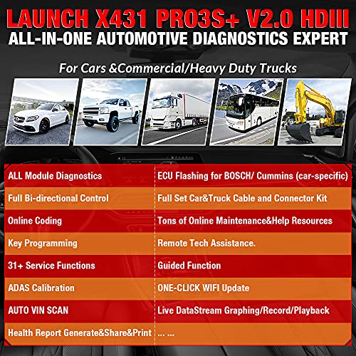 LAUNCH X431 PRO3S+HDIII Gasoline & Heavy Duty Truck 50+ Reset Service Bidirectional Diagnostic Scan Tool,Cars&Heavy Duty Trucks All Systems Scanner,Key Program,ECU Coding,Cars&Trucks Connector Kits | The Storepaperoomates Retail Market - Fast Affordable Shopping