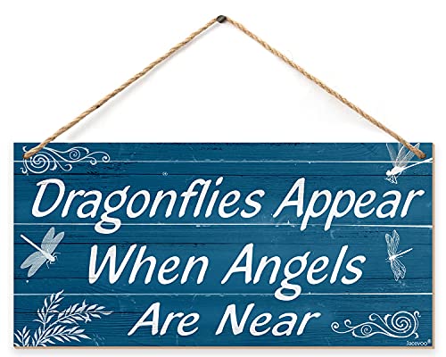 Jacevoo Retro Wood Sign Dragonflies Appear When Angels are Near-Home Kitchen Bar Patio Porch Garden Wall Decoration Novelty Sign 6X12 Inch