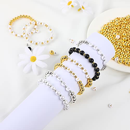 1800Pcs Jewelry Beads Making Set, Silver & Gold Round Spacer Beads 3 Sizes Smooth Loose Ball Beads Alphabet Pearls Beads and 2 Rolls Elastic String for DIY Craft Making Supplies | The Storepaperoomates Retail Market - Fast Affordable Shopping