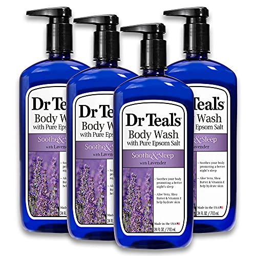 Dr Teal’s Body Wash with Pure Epsom Salt, Soothe & Sleep with Lavender, 24 fl oz (Pack of 4)