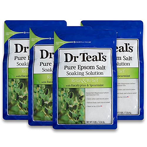 Dr Teal’s Pure Epsom Salt, Relax & Relief With Eucalyptus And Spearmint, 3 lb (Pack of 4)