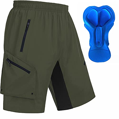 EZRUN Men’s Mountain Bike Shorts Loose Fit Cycling Shorts 3D Padded MTB Bike Shorts Water Ressistant(Green,S)