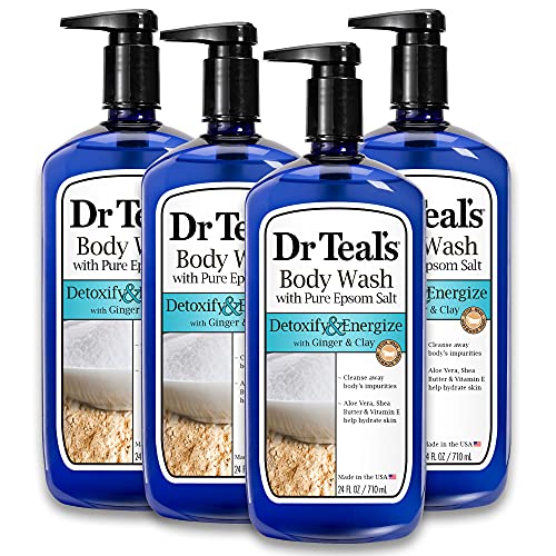 Dr Teal’s Body Wash with Pure Epsom Salt, Detoxify & Energize with Ginger & Clay, 24 fl oz (Pack of 4)