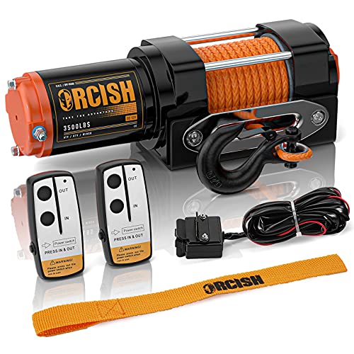 ORCISH 12V 3500LBS Synthetic Rope Winch Kits for Towing ATV/UTV Off Road Trailer with Wireless Remote Control Mounting Bracket.(3500 Synthetic Rope)