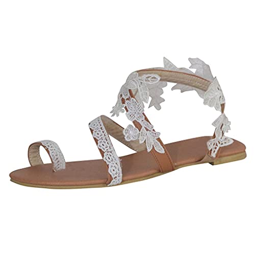 NOLDARES Sandals for Women Dressy Women’s Flower Comfy Platform Casual Sandal Summer Beach Travel Slipper Flip Flops, White, 8