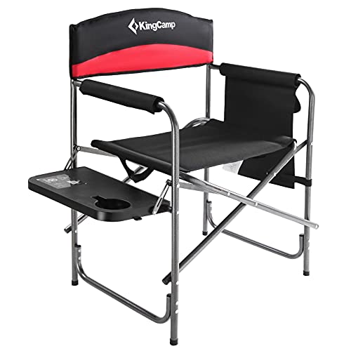 KingCamp Camping Chair Heavy Duty Folding Director Chair Oversize Padded Seat with Side Table and Pocket, Supports 396 lbs, Three Colors