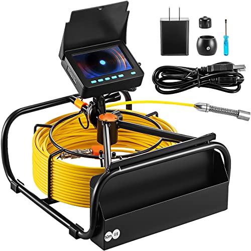 VEVOR Sewer Camera, 164FT 4.3″ Screen, Pipeline Inspection Camera with DVR Function & Snake Cable, Waterproof IP68 Borescope w/LED Lights, Industrial Endoscope for Home Wall Duct Drain Pipe Plumbing