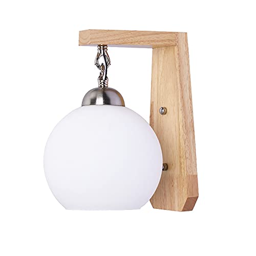 LED Solid Wood Wall Lights is Simple, E27 Screw Mouth 3w Warm Light Wall Lamp Glass Lampshade, Suitable for Bedroom, Bedside Aisle, Living Room | The Storepaperoomates Retail Market - Fast Affordable Shopping