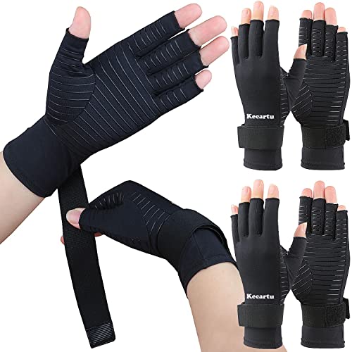 Kecartu 2 Pairs Compression Gloves, Copper Arthritis Gloves with Adjustable Wrist Strap,Carpal Tunnel,Computer Typing,Support for Men & Women (Small/Medium (2 Pairs))