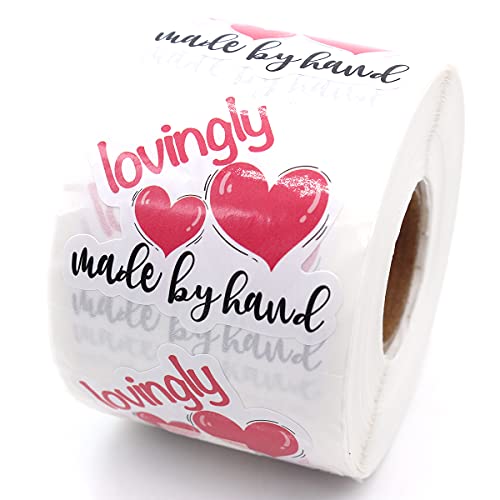 Wailozco 1.5” Lovingly Made by Hand Stickers, Thank You Stickers,Handmade Stickers,Business Stickers,Envelopes Stickers for Online Retailers, Handmade Goods,Small Business, 500 Labels Per Roll