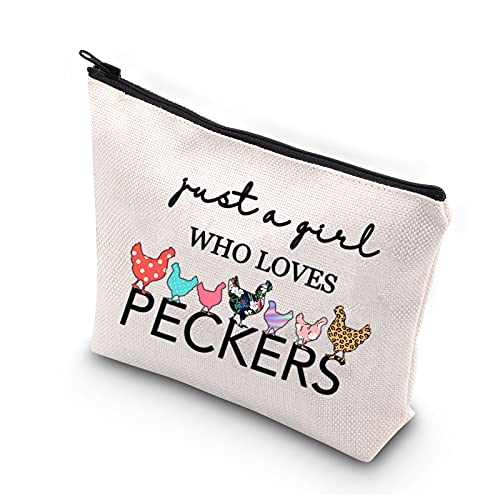 BDPWSS Chicken Lover Gifts Just a Girl Who Loves Peckers Funny Chicken Farmer Lover Cosmetic Makeup Bag Crazy Chicken Lady Travel Toiletry Bag For Women Girls (A girl loves Peckers)