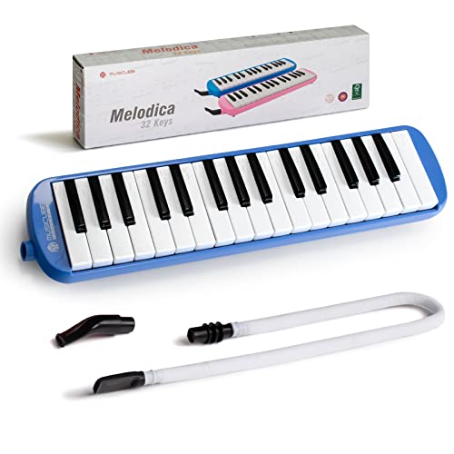MUSICUBE Melodica for Kids 32 Keys Melodica Instrument Air Piano Keyboard with 1 Long Tube, 1 Short Mouthpiece for Beginners Students, Musical Gift for Boys & Girls (Blue)