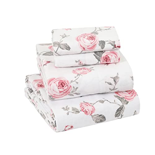EnvioHome Flannel Sheet Set – 100% Cotton 170 GSM Premium Quality Fabric – Blush Floral, California King