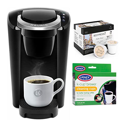 Keurig K-Compact Single Serve Coffee Maker with Italian Roast Coffee K-Cup (12-Count) and Cleaning Cups Bundle (3 Items)
