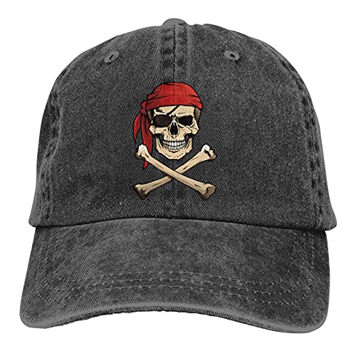 kaixinguo Cool Pirate Skull Print Pattern Baseball Cap,Unisex Adjustable Washed Cotton Denim Cap for Men and Women Black