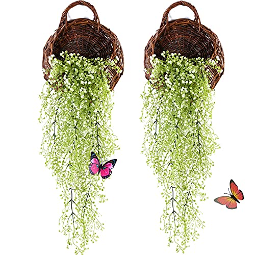 FOMAISELF 2 Pcs Artificial Hanging Plants Indoors – Fake Hanging Plant Outdoors, Artificial Plants for Wedding Party Home Garden Wall Decoration（Green）
