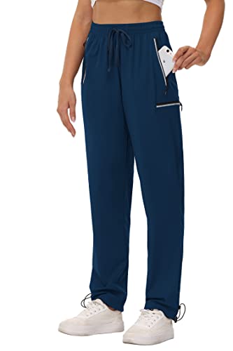 Cakulo Women Golf Pants Lightweight Water Resistant Straight Leg Loose Fit Long Hiking Travel Pants Plus Size Camping Fishing Trekking Outdoor Pants with Pockets Navy Blue 2XL