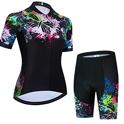 Cycling Jersey Set Women Bike Jersey Set, 3D Padded Biking Shorts 4 Rear Pockets Quick Dry Cycling Short, Black